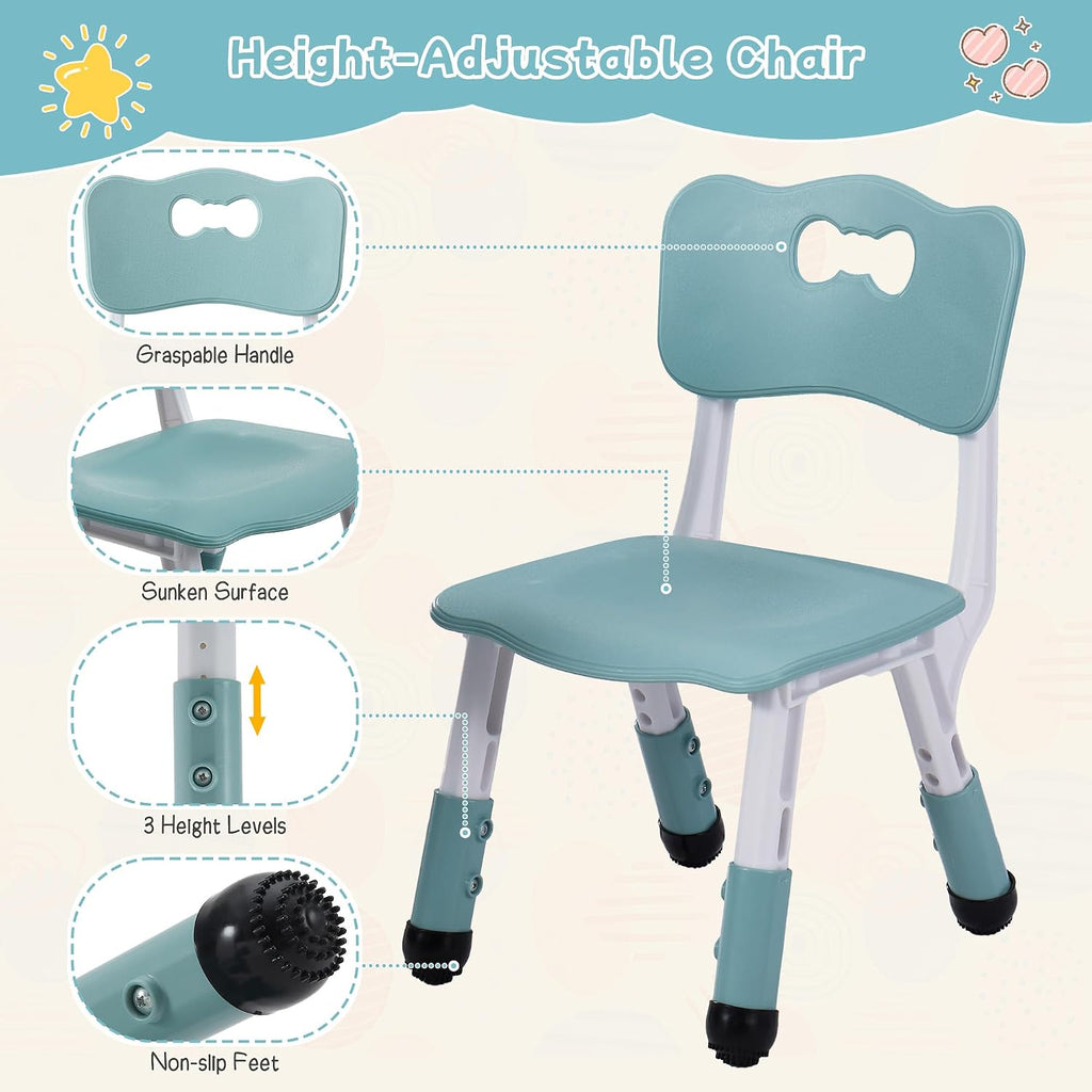 4 in 1 Kids Table and 2 Chairs Set, Toddler Table and Chair Set for Kids Ages 3-10, Activity Tables for Building