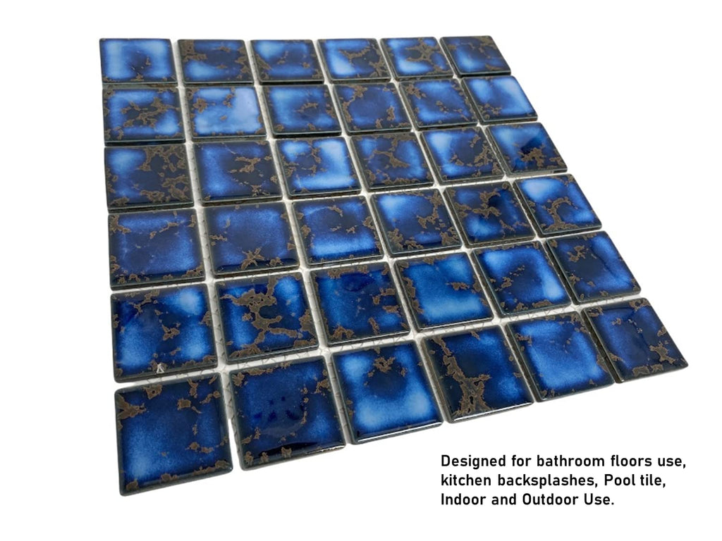 2x2 Calacatta Blue Porcelain Square Pattern Mosaic Pool Tile, Mesh-Mounted for Swimming Pool, Kitchen Backsplash