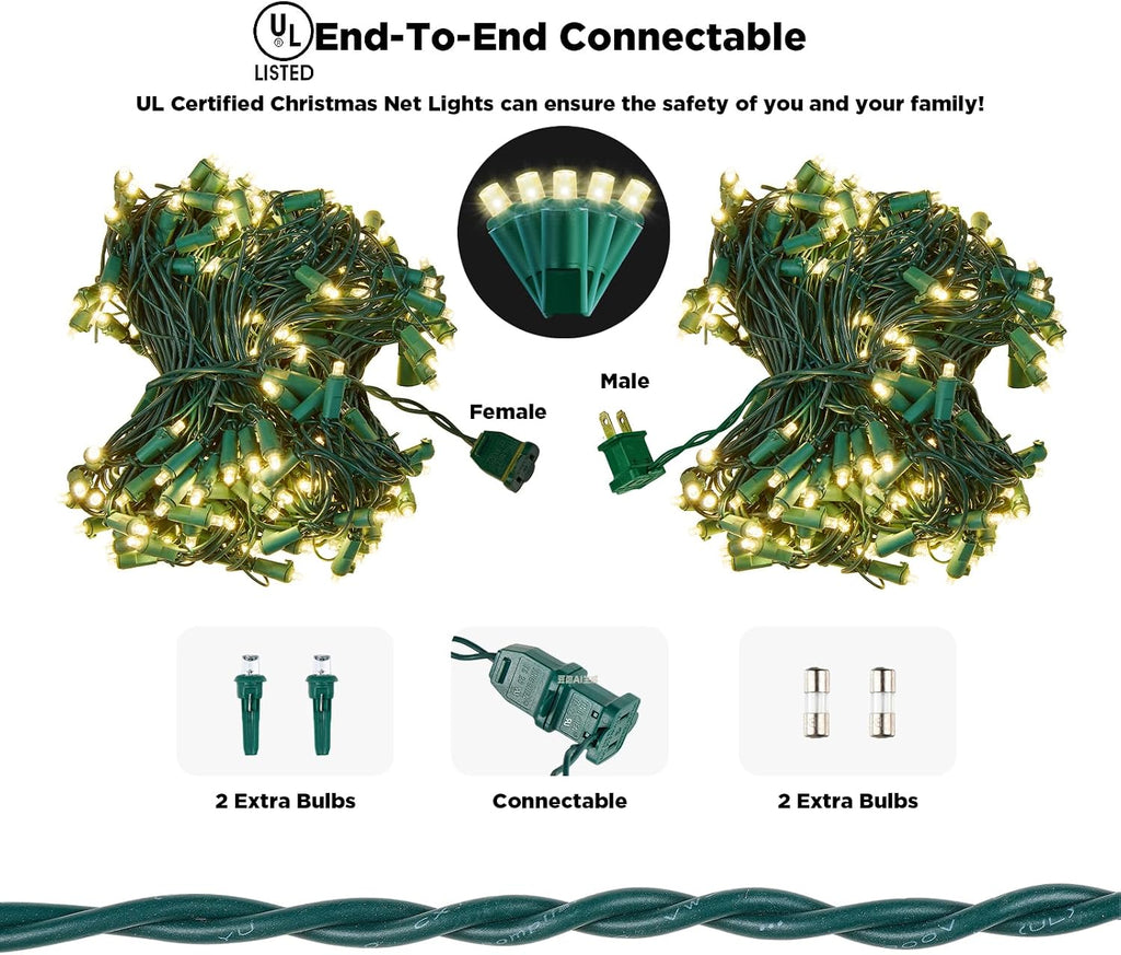 Led Net Lights Christmas Lights Outdoor 200Led 9 ftx 6ft Upgraded WarmWhite Christmas Net Lighting, Waterproof 5mm