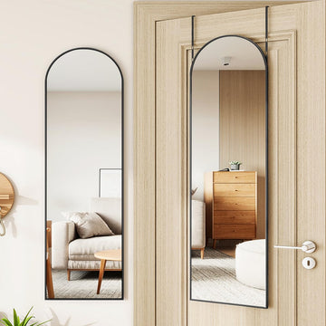 Door Mirror, Over The Door Arched Full Length Mirror, 48"x14" Hanging Mirrors, Black