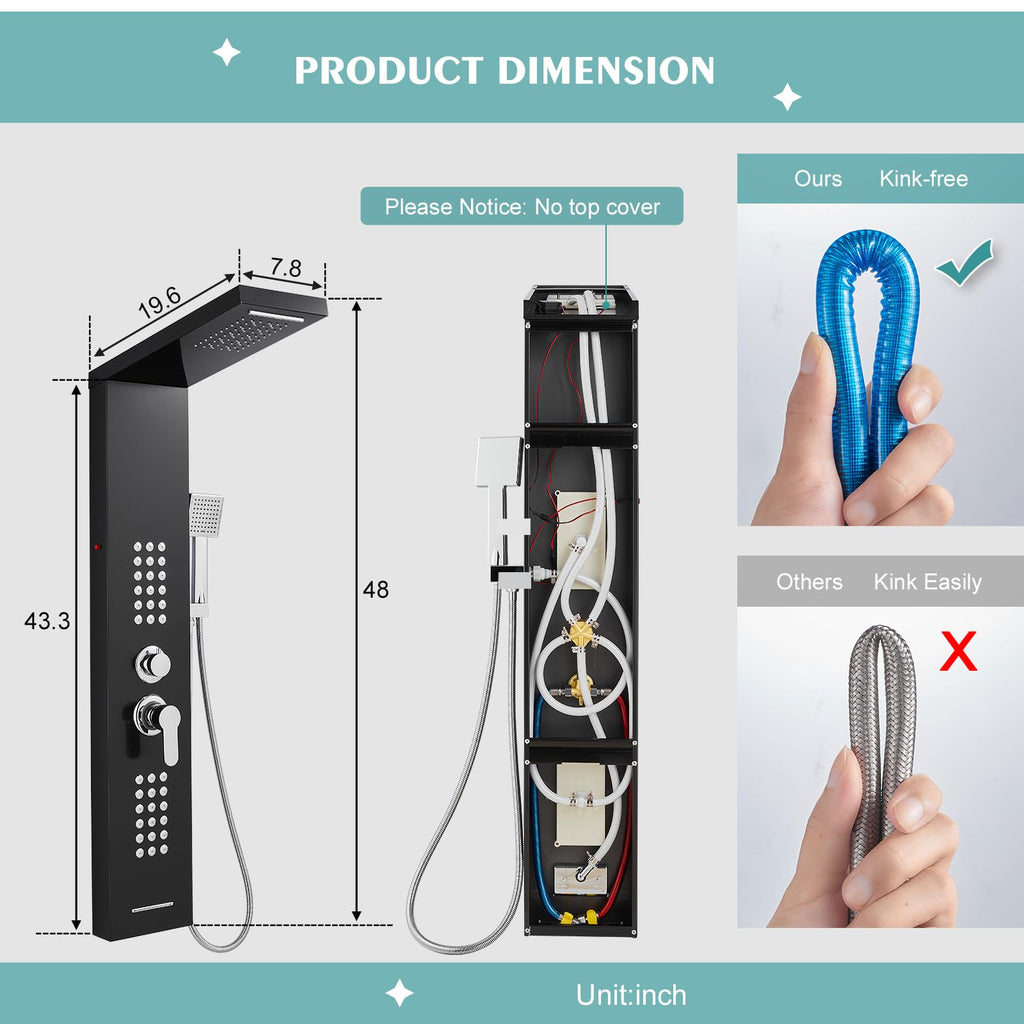 Rainfall LED Shower Panel - 5 in 1 Full Body Shower Tower System