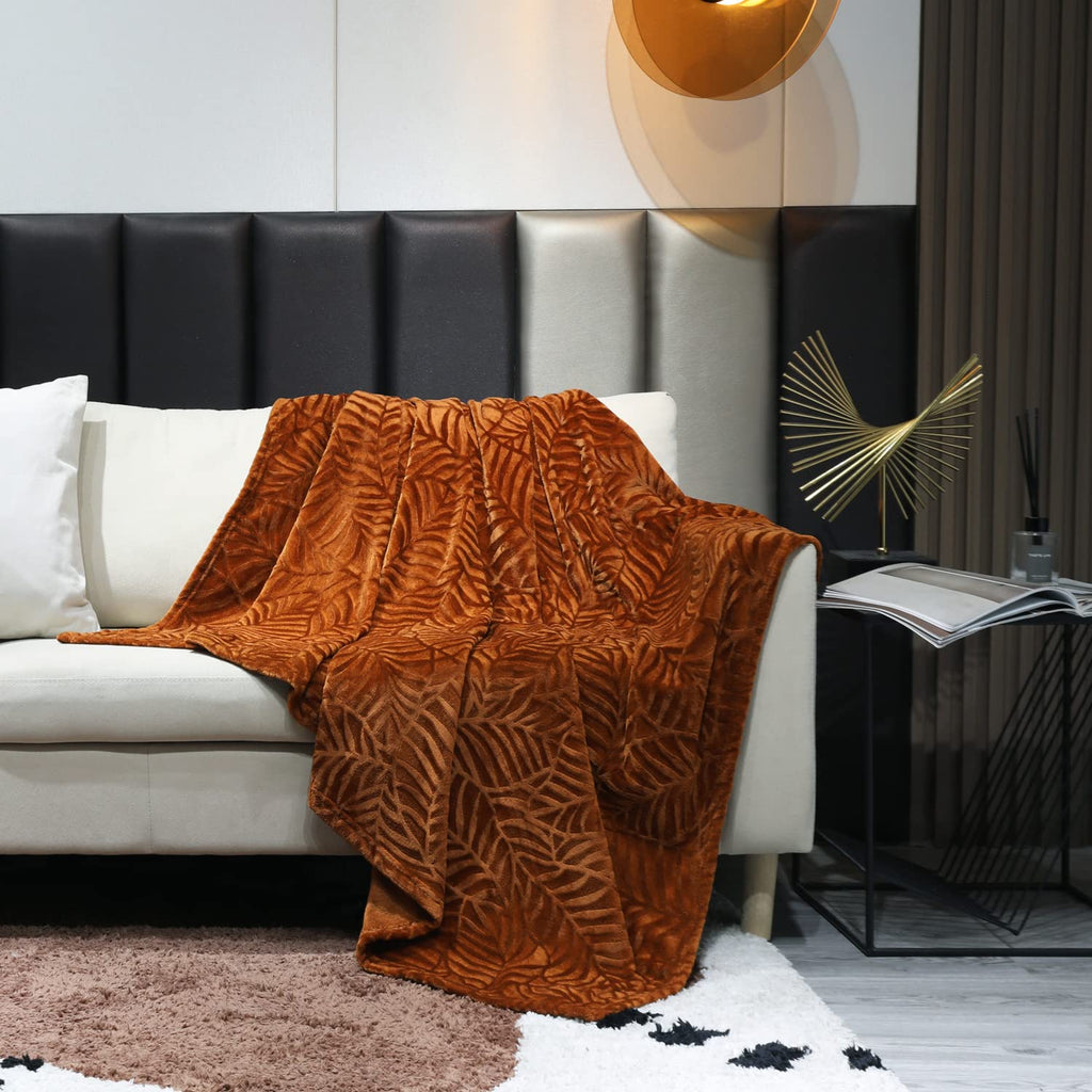 Super Soft Flannel Fall Throw Blanket, 60 x 80 Inches, Caramel