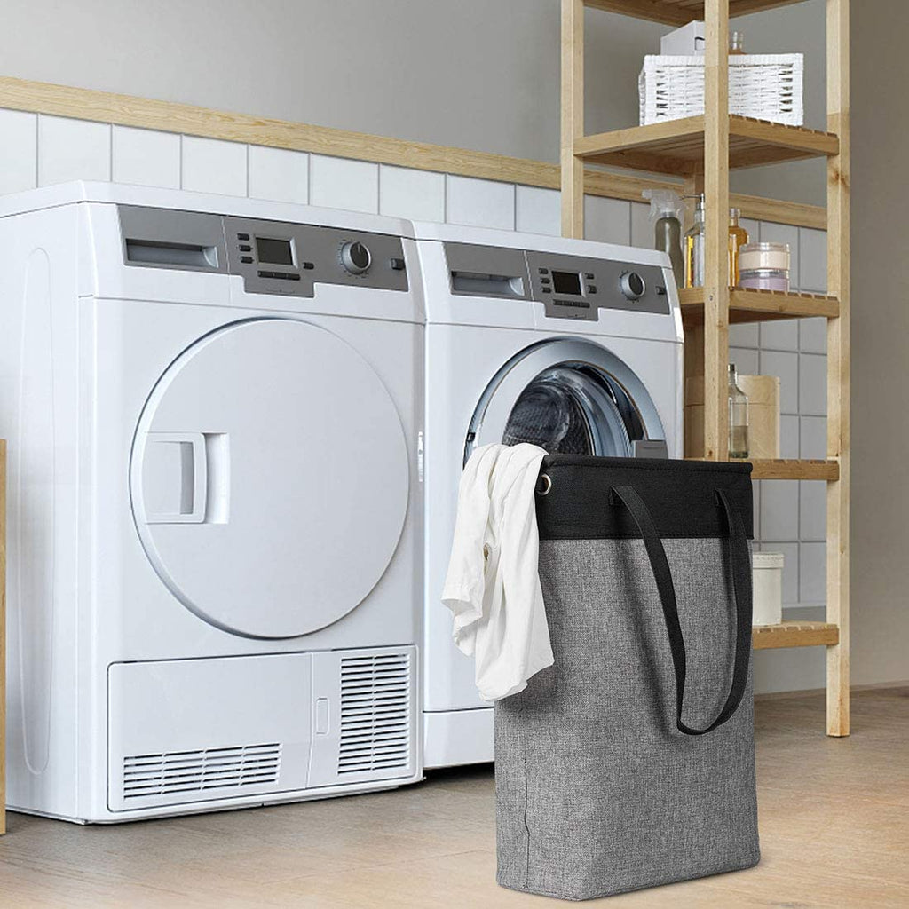 Laundry Basket with Handles Black&Grey-Slim Laundry Bin Collapsible Dirty Clothes Basket Narrow Laundry Bag Foldable