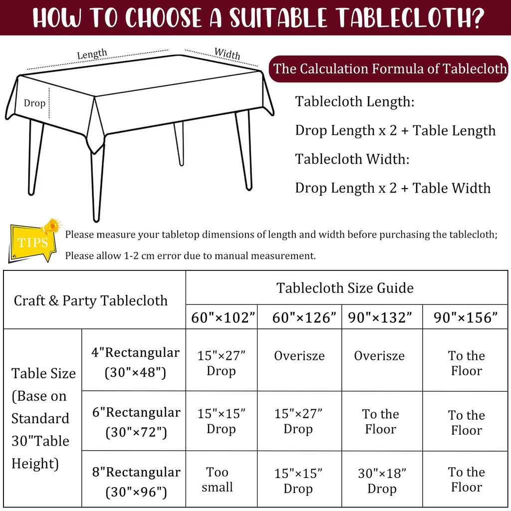 8 Pack Premium Burgundy Tablecloth 60 x 102 Inch, Rectangle Table Clothes for 6 Foot Rectangle Table Washable