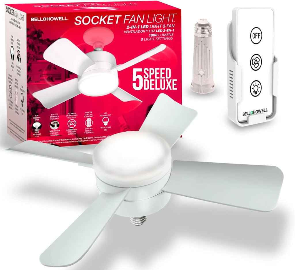 Socket Breeze Light 5-Speed Deluxe LED Ceiling Fans with Lights and Remote Control For Bedroom, Kitchen, Living Room,1000 Lumens / 5000 Kelvins A101-B0CQMXBDQS