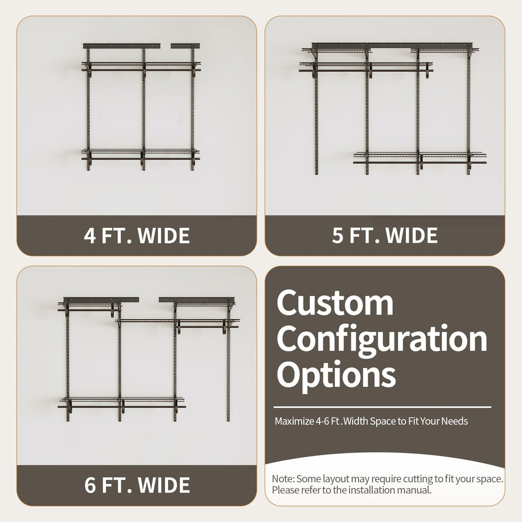 4-6 Ft. Charcoal Gray Custom Wire Closet Organizer System Kit
