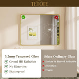 40 x 30 Inch Gold Bathroom Mirror, Brushed Brass Metal Frame Mirror for Vanity, Rectangle Wall Mounted Golden Modern