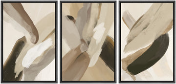 Framed Canvas Print Wall Art Set Multicolor Tan Black Pastel Paint Strokes Abstract Shapes Digital Art Modern Art
