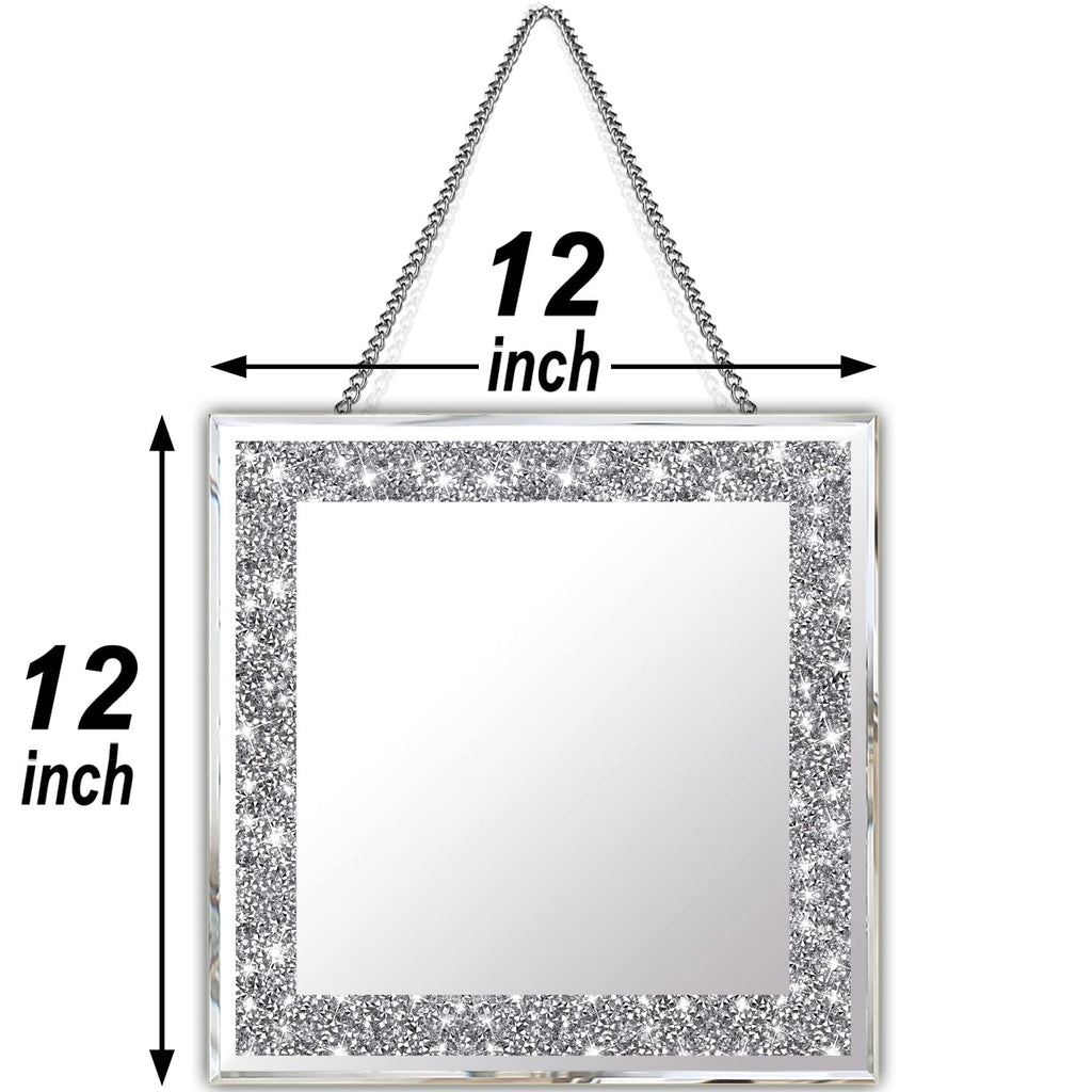 2 Piece Wall Mirrors, Crush Diamond Mirrors Decor, Silver Decorative Bedroom, Bathroom. (12"x12")