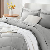 Full Comforter Sets Light Grey - 7 Pieces Bed in a Bag Full, Luxury Soft Bed Set for All Seasons