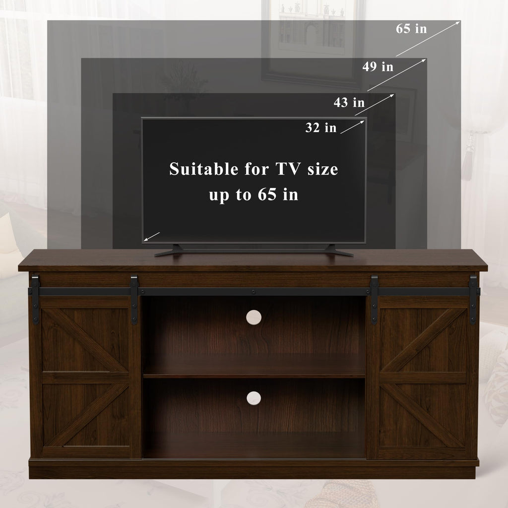 58" TV Stand for TVs up to 65", Sliding Barn Doors, Espresso | Farmhouse Entertainment Center, Storage Cabinets