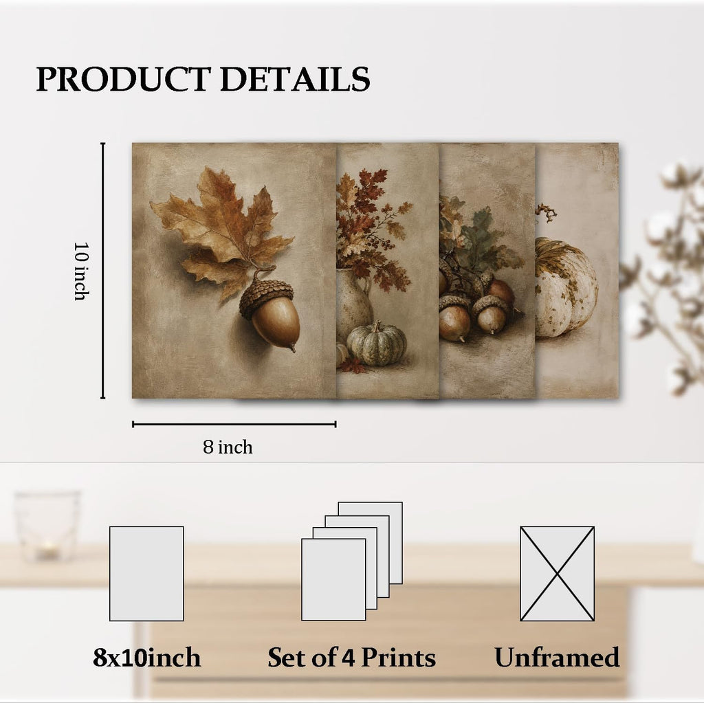 Harvest Wall Art, Fall Farmhouse Decor, 8x10 Prints - Set of 4