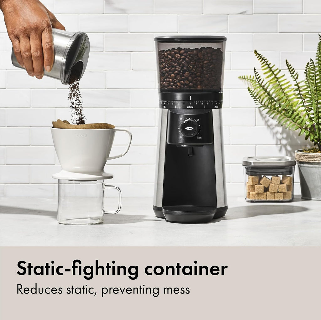 Brew Conical Burr Electric Coffee Bean Grinder - 12 Oz, Silver | Stainless Steel Burrs, One-Touch Automatic, 43 Grind