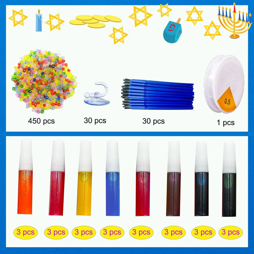 Suncatchers Kit 30Sets Hanukkah Suncatchers Window Art Paint Sun Catcher DIY Craft Kits Chanuka Dreidel Star - Set of 30