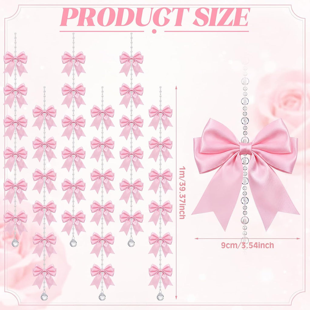Christmas Tree Crystal Ornament, with Bow,39.4 Inches,Pink - Set of 6