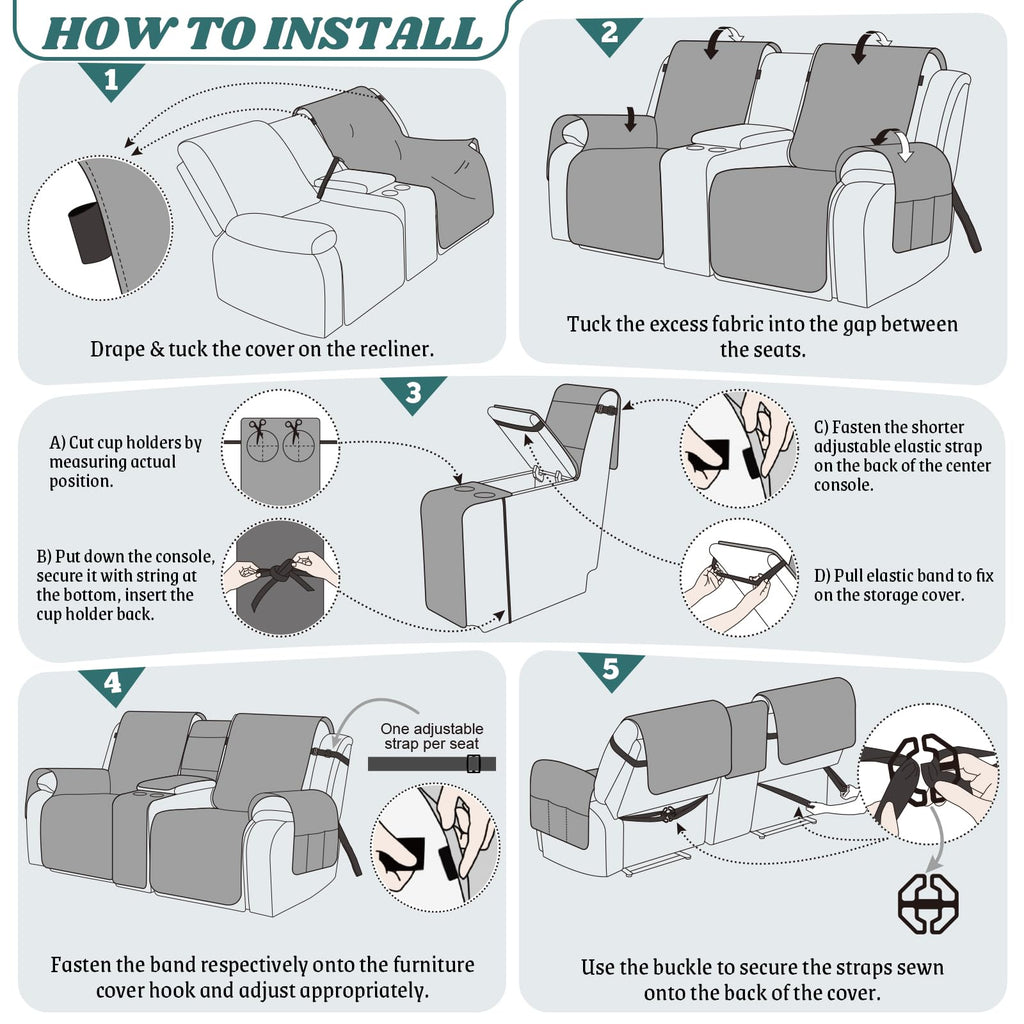 Waterproof Loveseat Recliner Cover with Console, Brown