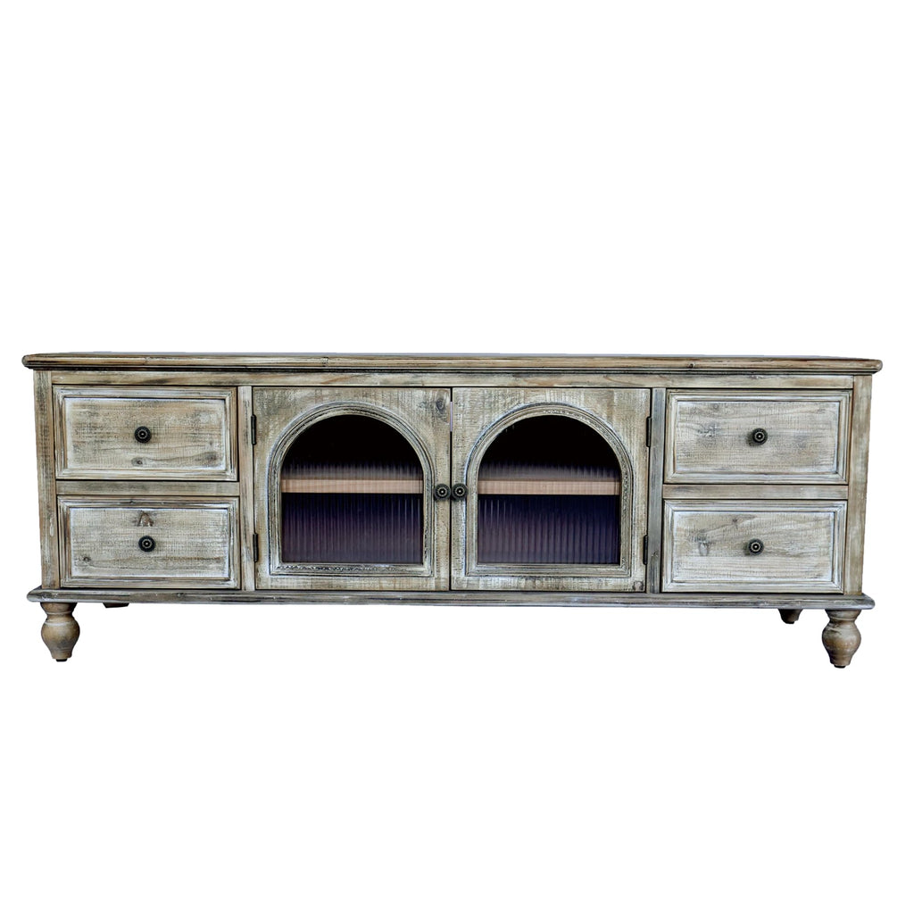 60" Solid Wood Farmhouse TV Stand, Media Console with Doors & Drawers