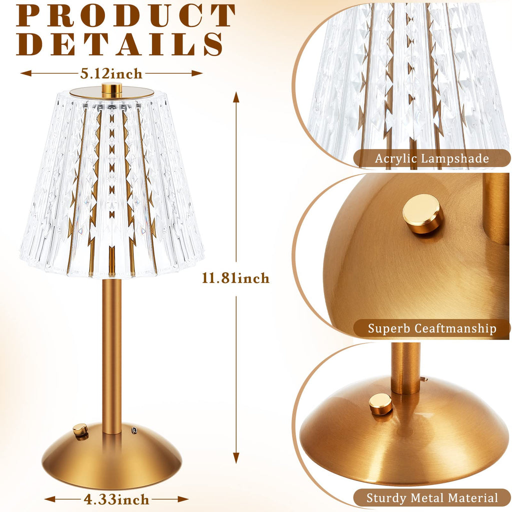 4 Pcs Cordless Table Lamp LED Touch, Gold, Classic Style