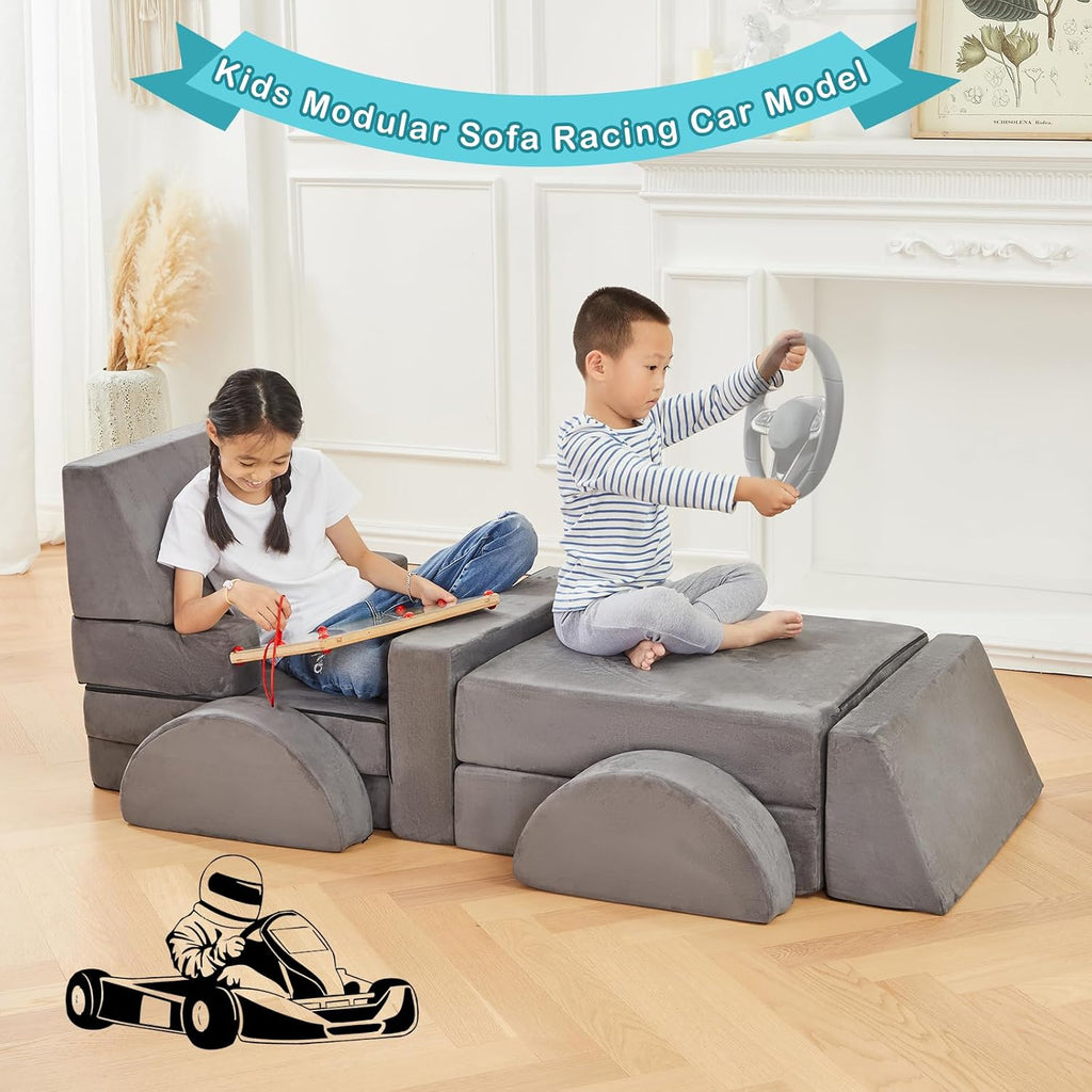 Modular Kids Play Couch, Fort Building Kids Couch for Room, Toddler Sofa That Folds, Grey