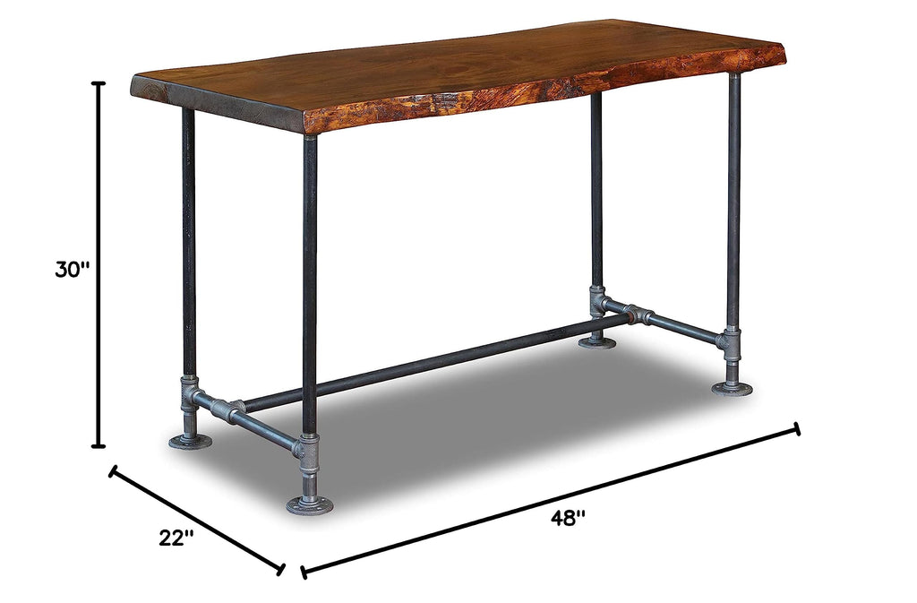 Industrial Pipe Desk Live Edge Top Vintage Table (Honey Pine) - Rustic Live Edge Slab Desk with Steampunk Pipe Legs
