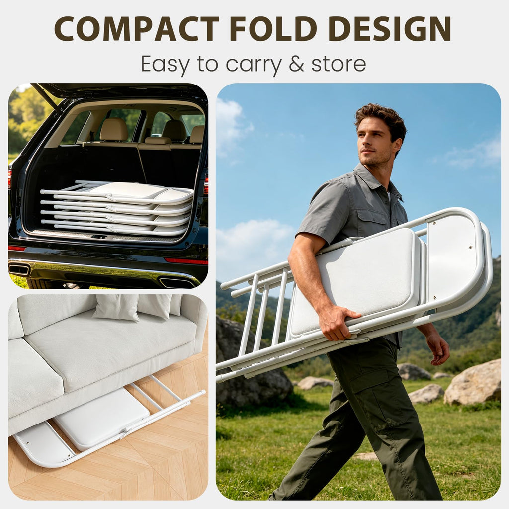10 Pack Padded Folding Chairs, Portable Metal Foldable Chairs with Cushion, PU Leather Sturdy Indoor Outdoor Seating