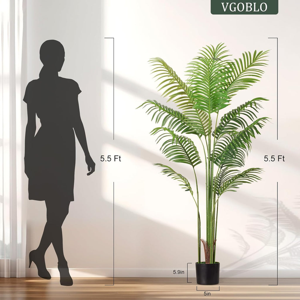 Artificial Palm Tree 5.5FT Tall Fake Tree Nearly Natural Large Tropical Faux Plant Faux Areca Palm Tree with Real