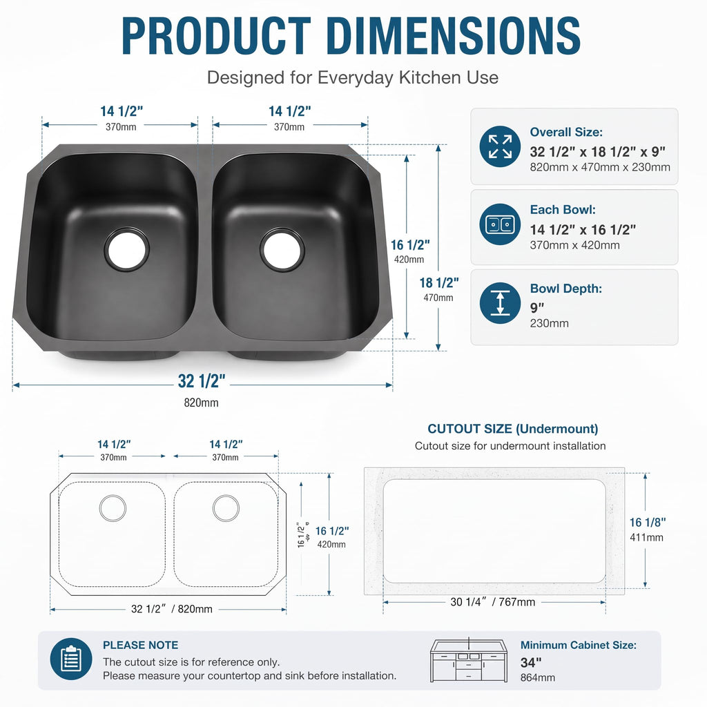 32 Inch Black Kitchen Sink, Double Bowl Kitchen Sink, Undermount Kitchen Sink Stainless Steel, Black Oval Kitchen