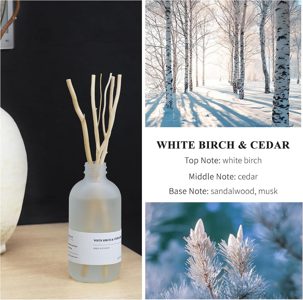 White Birch & Cedar Reed Diffuser, 7.4oz(220ml) Large Bottle Essential Oils, Scented Oil Refill for Waterless