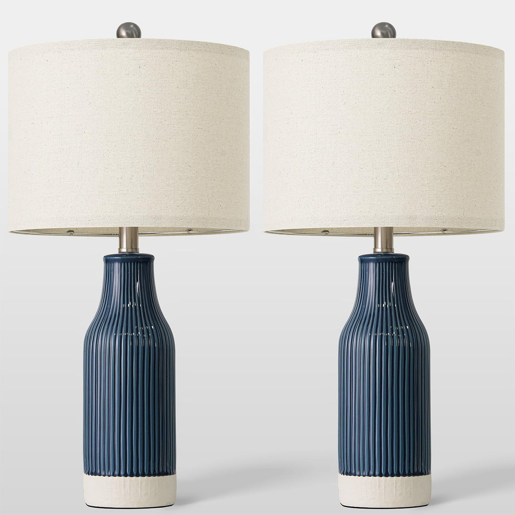 23.5" Bedside Lamps Set of 2, Blue Ceramic Table Lamp