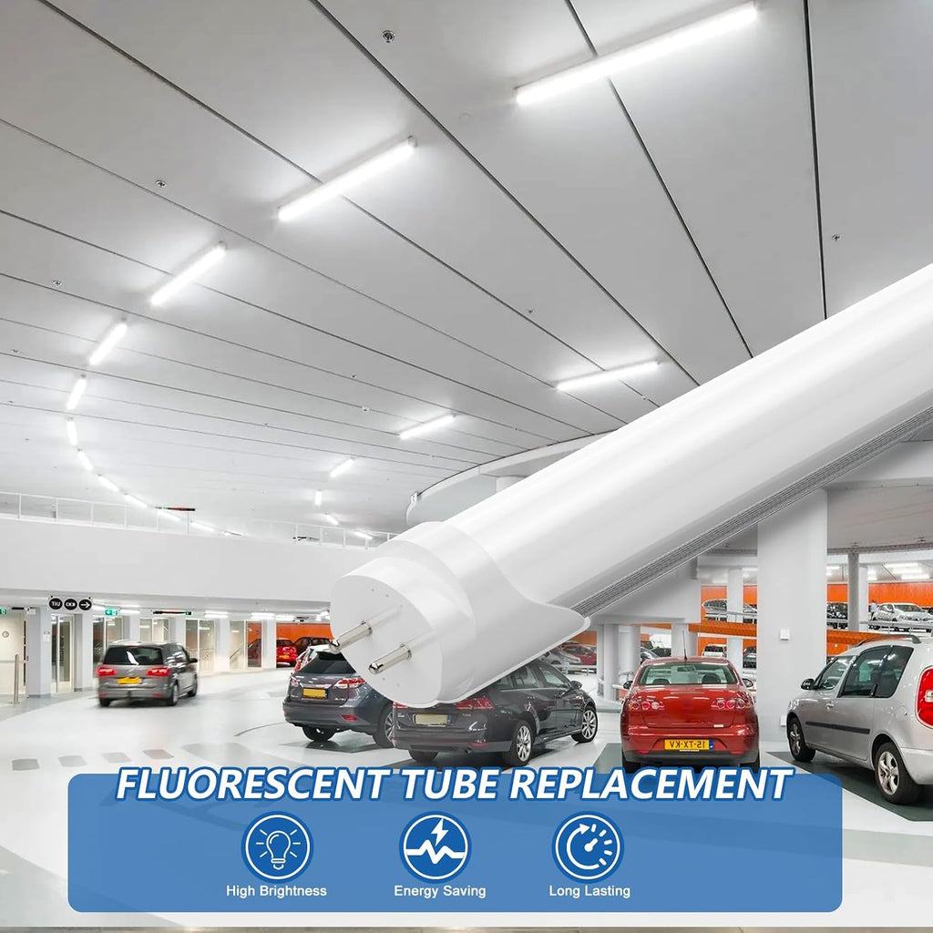 T8 LED Bulbs 4Ft, 24W 3120 Lumen, T10 T12 65W Equivalent Fluorescent Replacement, 6500K Cool White, Type A+B 4 Foot