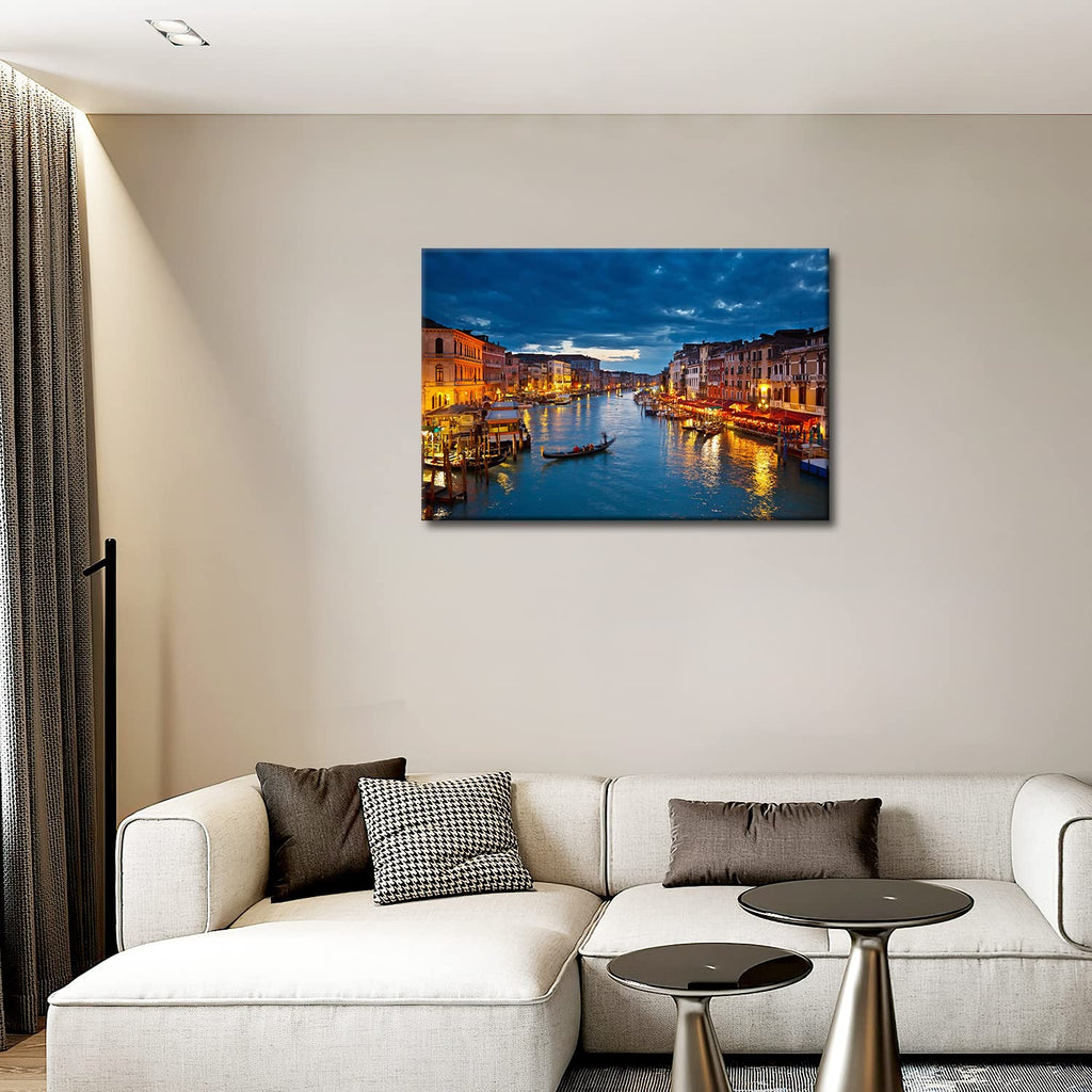 Italy Venice Grand Canal At Night Wall, The Picture Print On Canvas