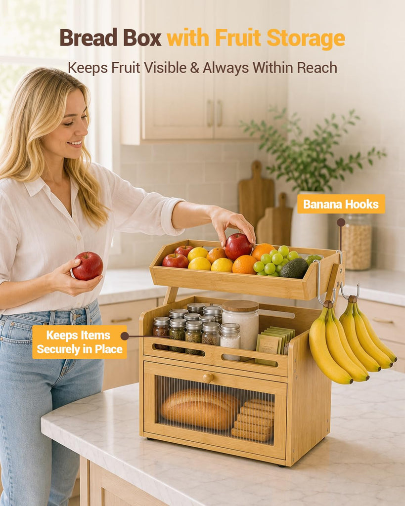 Countertop, Bamboo Bread Storage with Fruit Basket