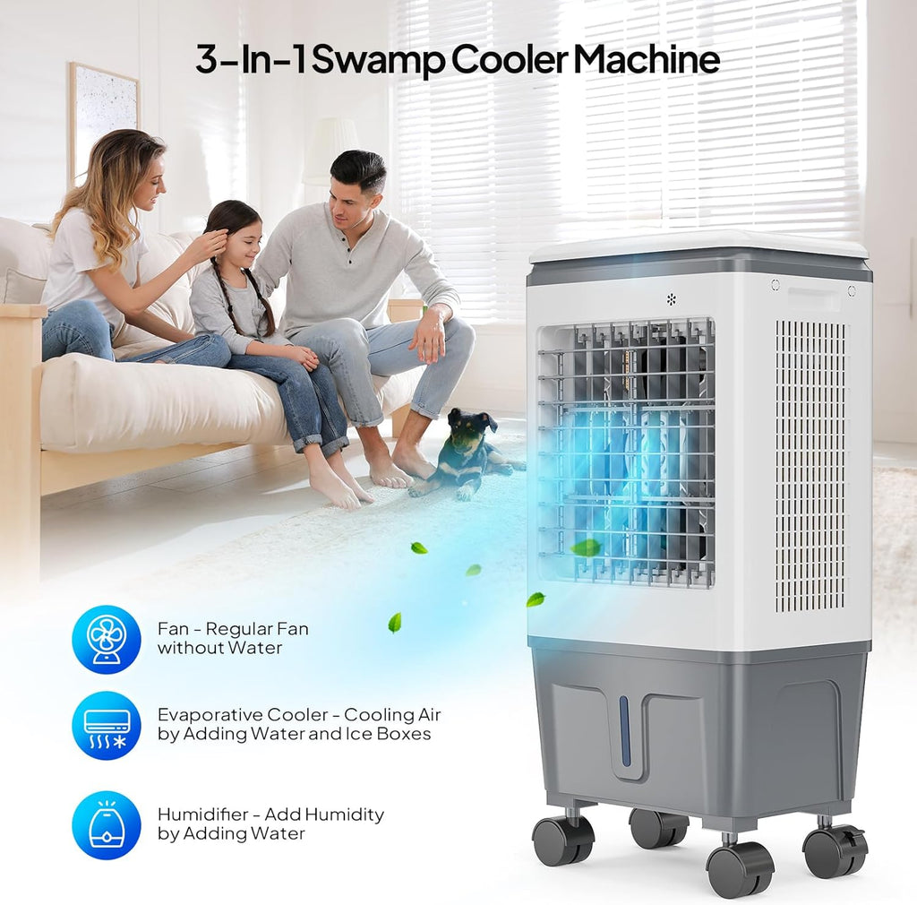 1400CFM Evaporative Air Cooler, 5.2 Gal Portable Swamp Cooler with Auto Oscillating, Remote, 3 Speeds