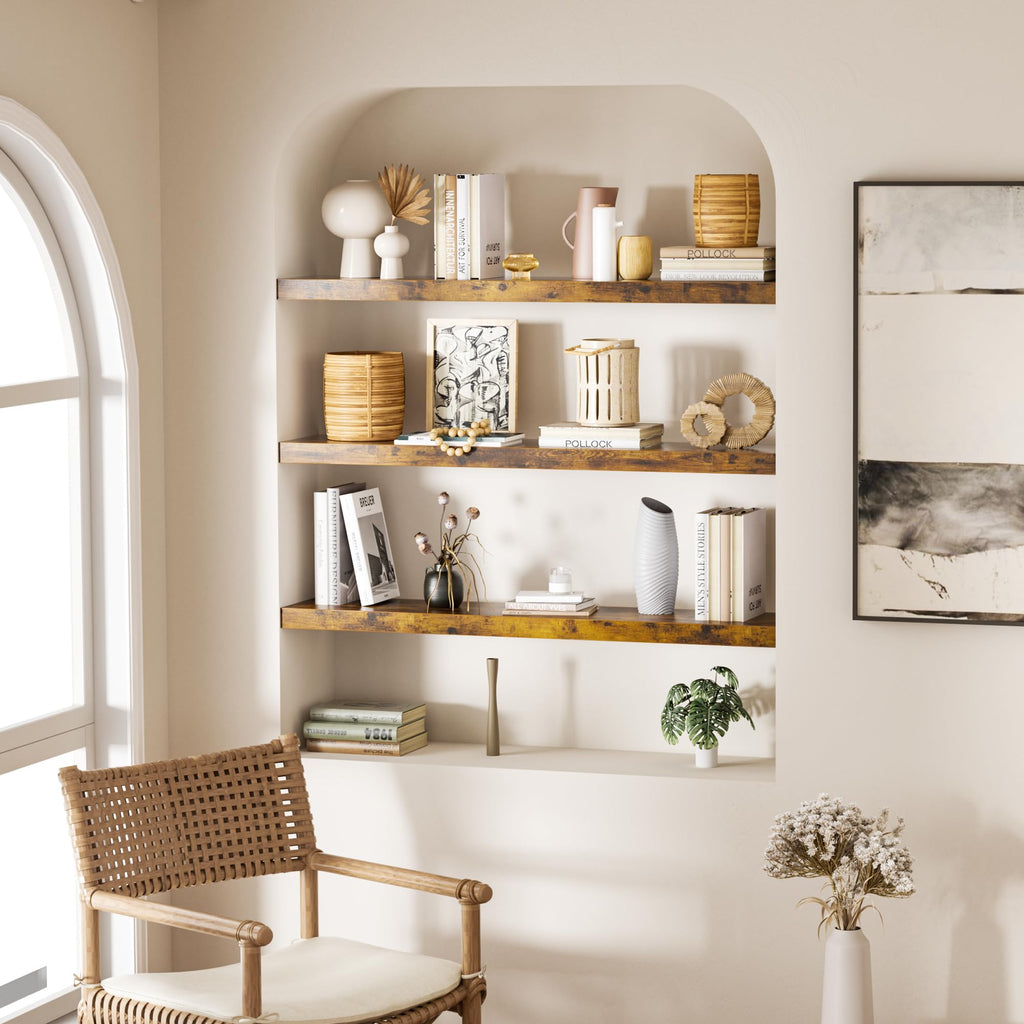 Bathroom Floating Shelves for Wall, 36" Shelf, Set of 3, Rustic Brown