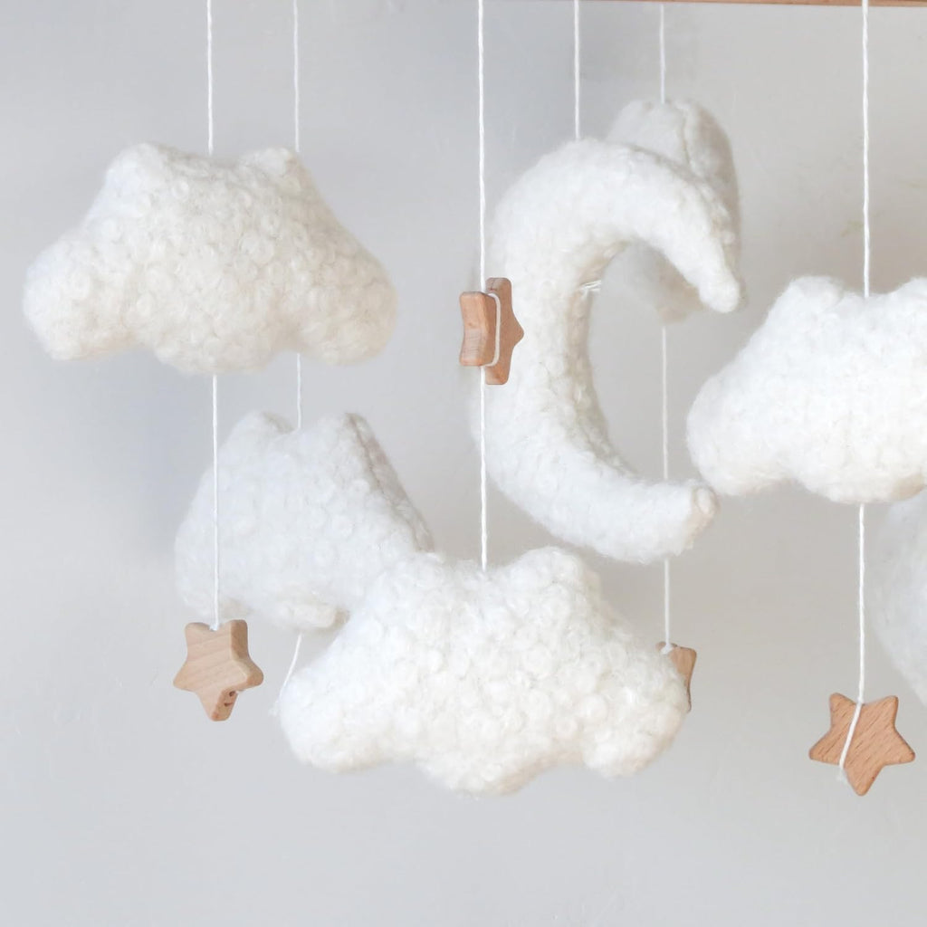 Cloud Mobile for Crib Neutral Baby Mobile for Crib Bassinet Boucle Cloud Baby Crib Mobile for Girls Boys Boho Nursery