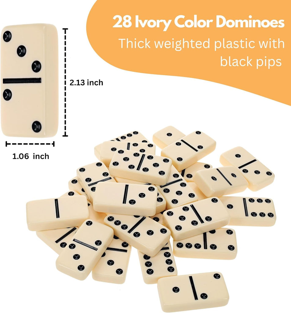 Double 6 Dominoes in Black Stained Wooden Treasure Box, Dominoes Set for Adults, Ivory Color Double Six Domino