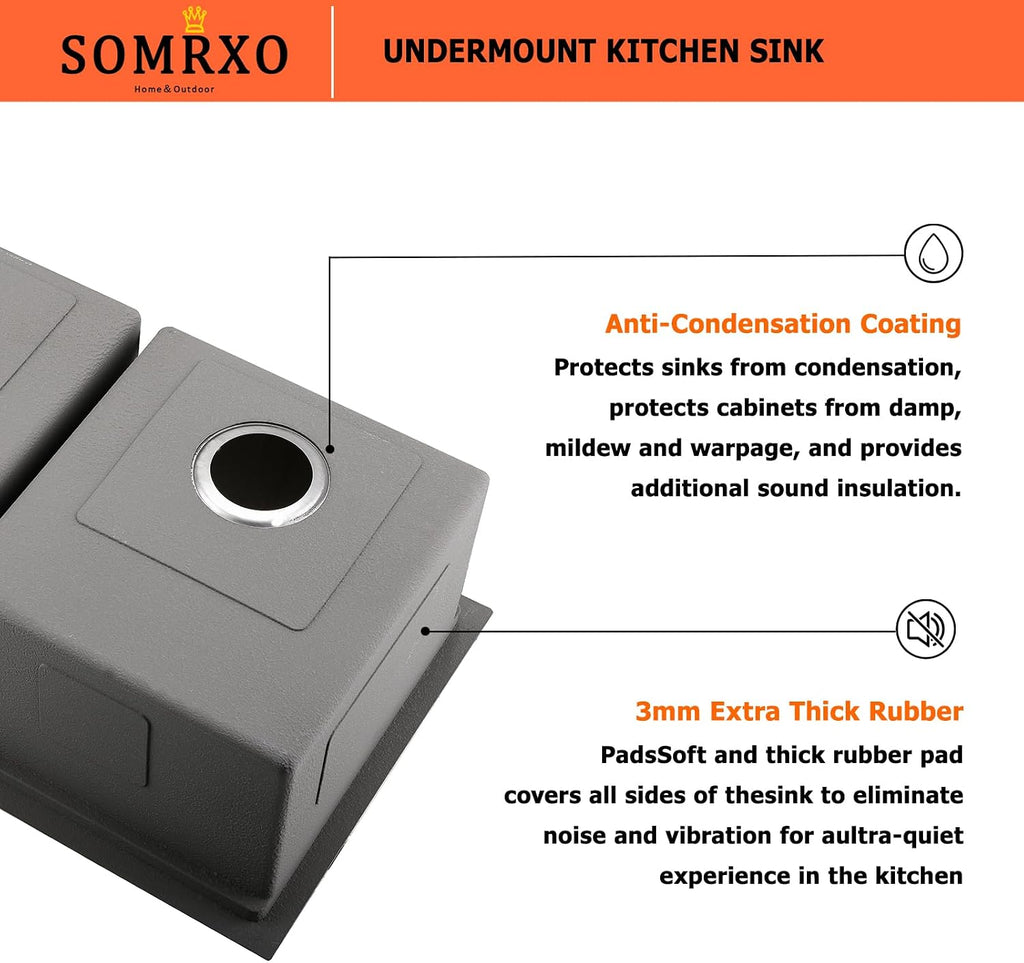 32x19 Inch Undermount Double Bowl Kitchen Sink | Workstation Design,16 Gauge Stainless Steel,10 Inch Deep