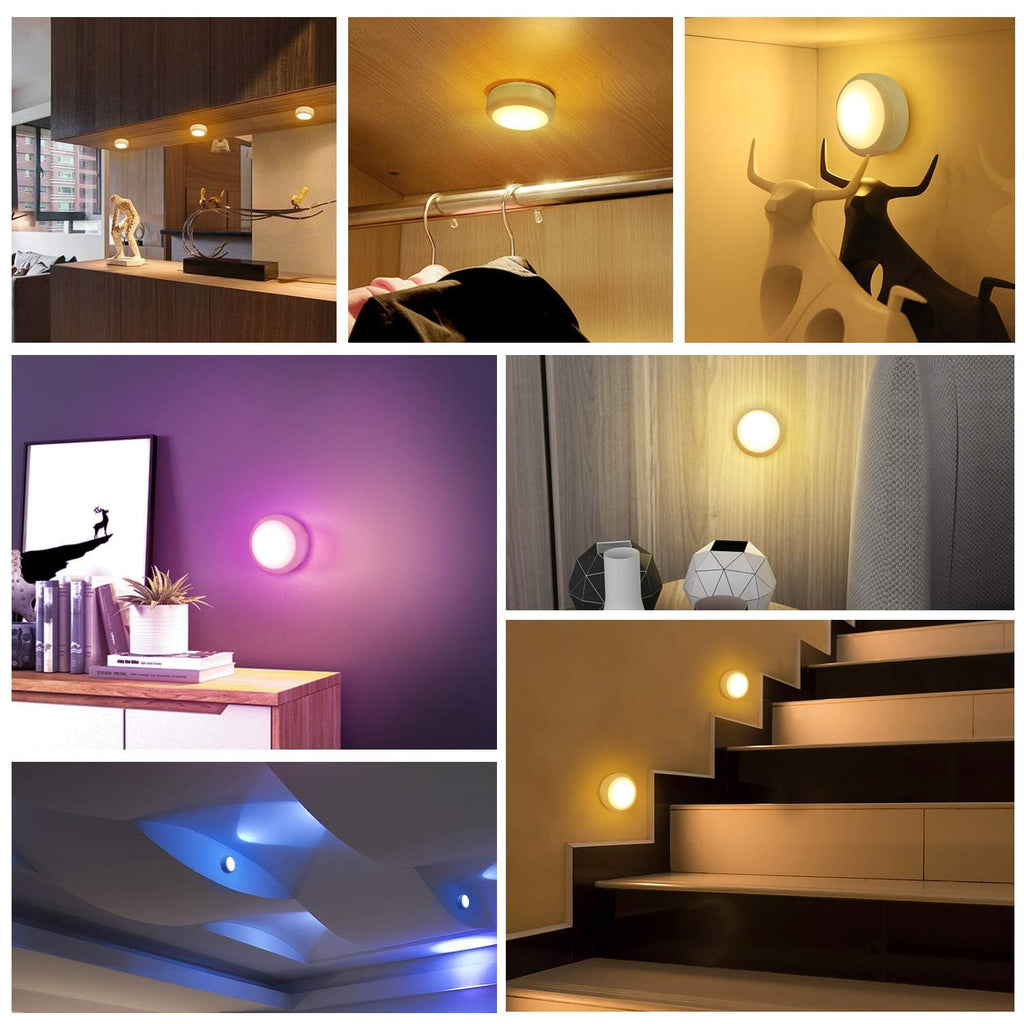 LED Puck Lights with Remote Control, Wireless Under Cabinet & Closet Lighting, RGB 13 Color Changing Lights