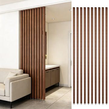 Wood Slat Room Divider for Room Separation, Freestanding Floor to Ceiling Wall Partition, Adjustable Foot Privacy