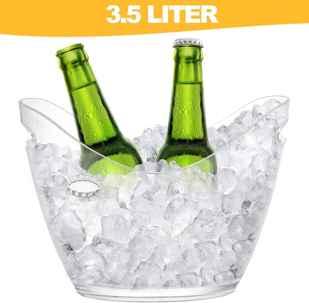 Ice Bucket, Clear Acrylic 3.5 Liter Storage Tub, Beer Bucket Beverage Chiller Bin for 2 Wine, Champagne Bottles, Beer