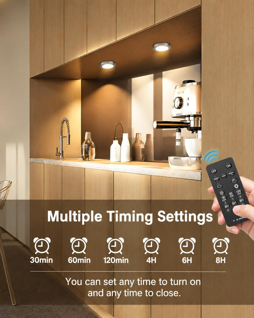 Smart Under Cabinet Lighting 6-Pack, LED Puck Lights Dimmable