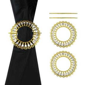 Shiny Gold Curtain Tiebacks Round Holdbacks, 26 Crystals - 2 Pack
