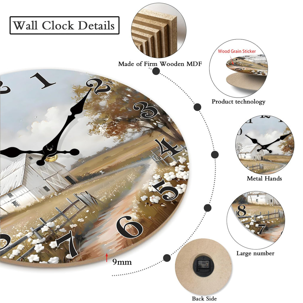 Large Farmhouse Barn Wall Clock 20 Inch Silent Wooden