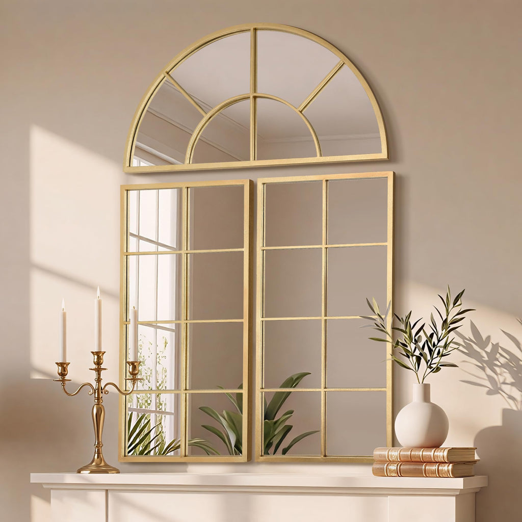 Oversized Gold Arched Mirror:40"x60" Large Ornate Window Mirror