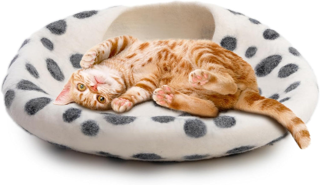 Large Wool Cat Bed Cave - Extra Warm Kitty Beds Handcrafted Kitten Caves Bed for Indoor Cats - Eco-Friendly Felt