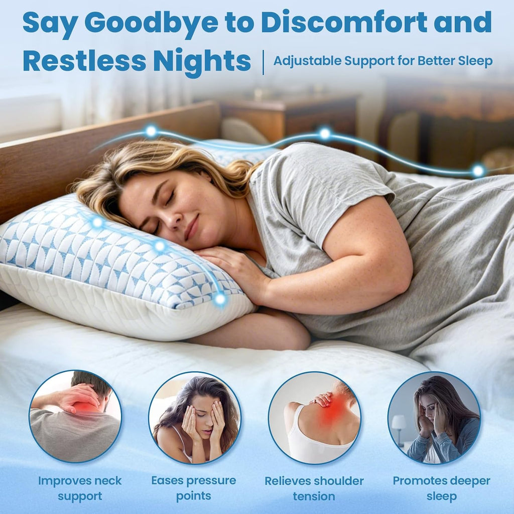 Firm Pillow Shredded Memory Foam, Cooling Pillow for Hot Sleeper, Adjustable Bed Pillow for Side Back Stomach