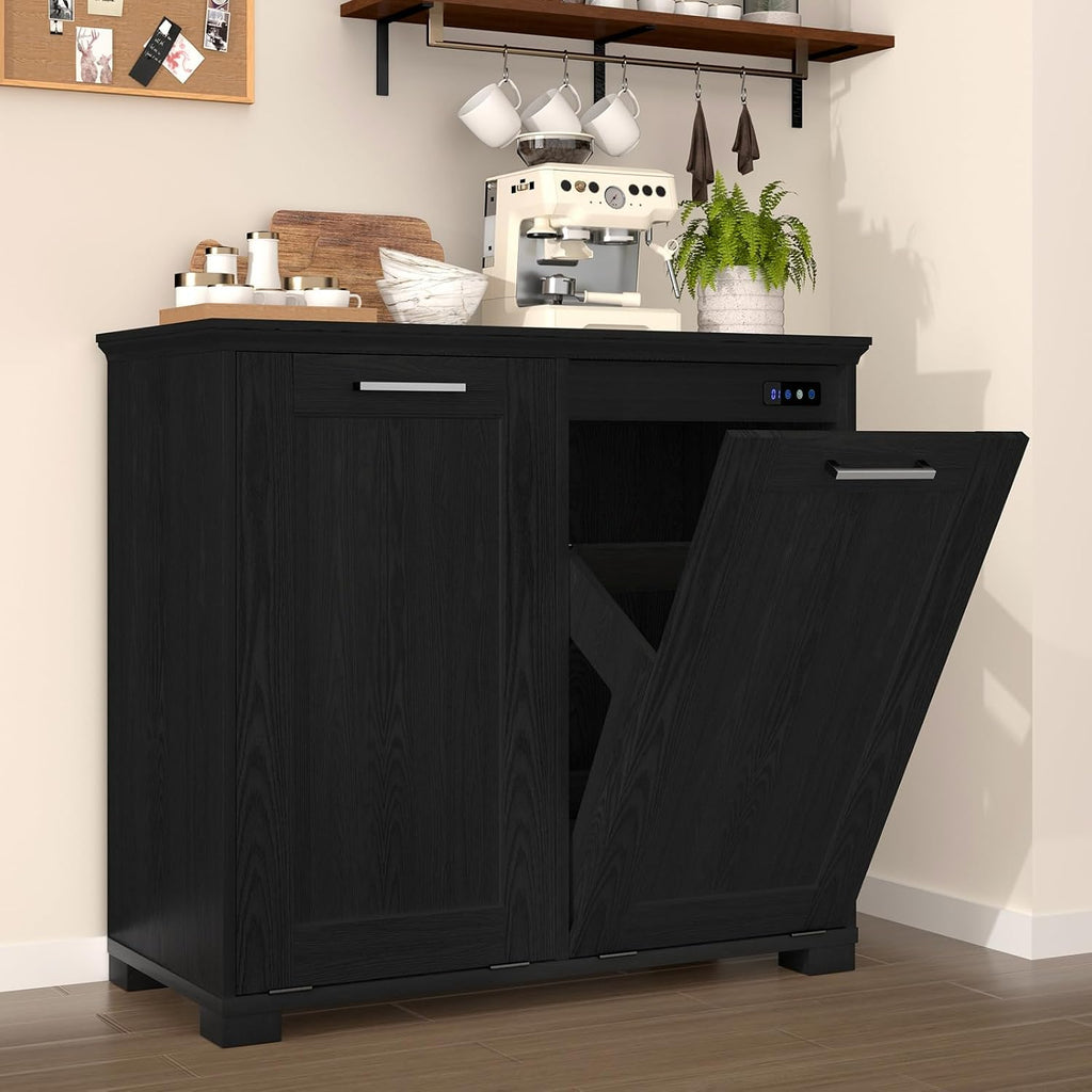 Tilt Out Trash Can Cabinet, Wooden Trash Cabinet with Deodorising Function, 20 Gallons Freestanding Dog-Proof Garbage