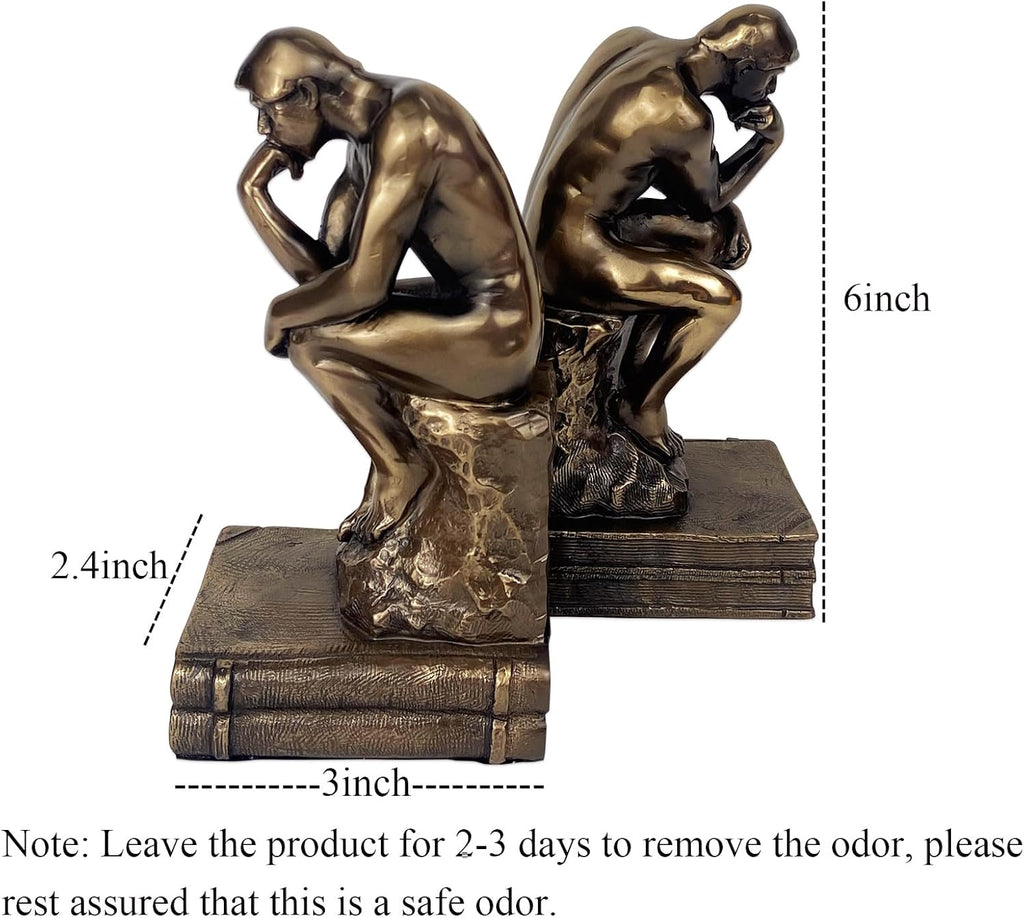 Cool Bookends Gold Decorative Unique Book Ends Book Stopper The Thinker Statue Sculpture Home Decor (2 Pack)