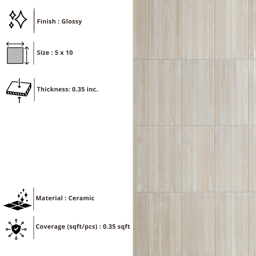 Vanilla Mist Ribbed Ceramic Wall Tile (1 Piece)