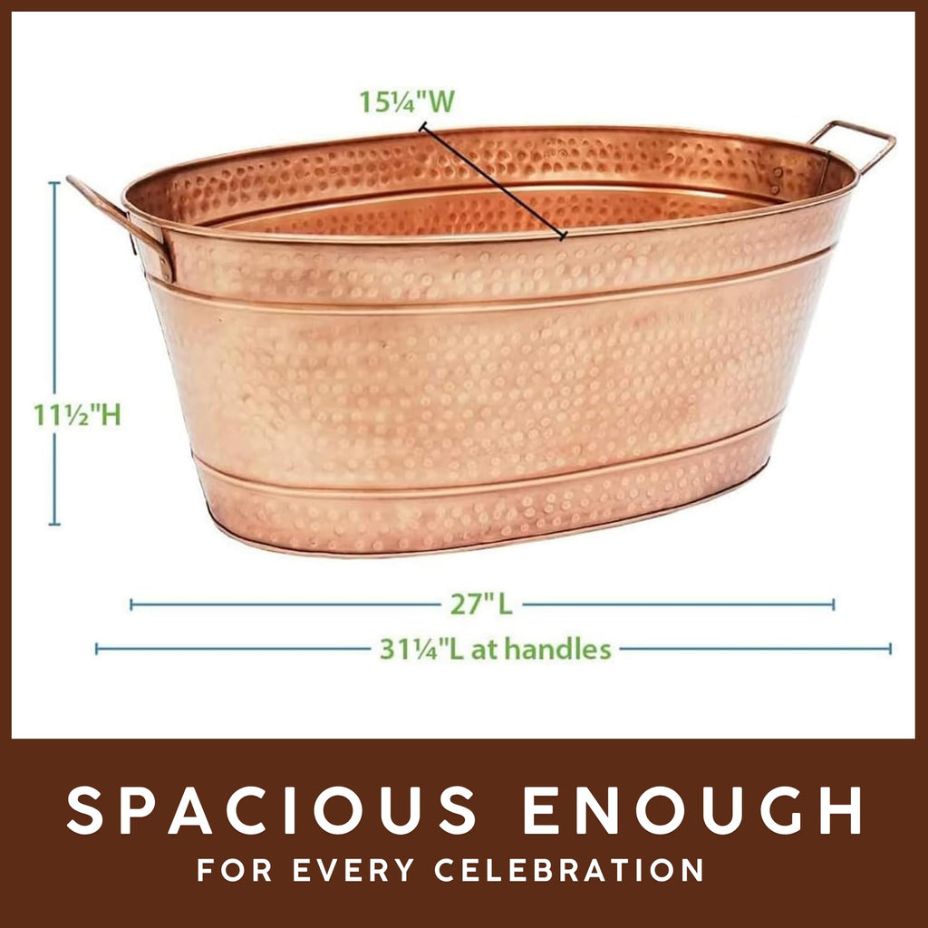 Large Oval Copper Plated Metal Tub Farmhouse Decor Beverage Cooler for Drinks Multipurpose Planter Bucket With